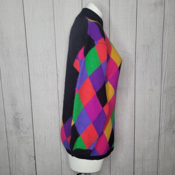 Vtg Rafaella Petites Argyle Color block Angora Lambs Wool Sweater Womens Small - Picture 4 of 7
